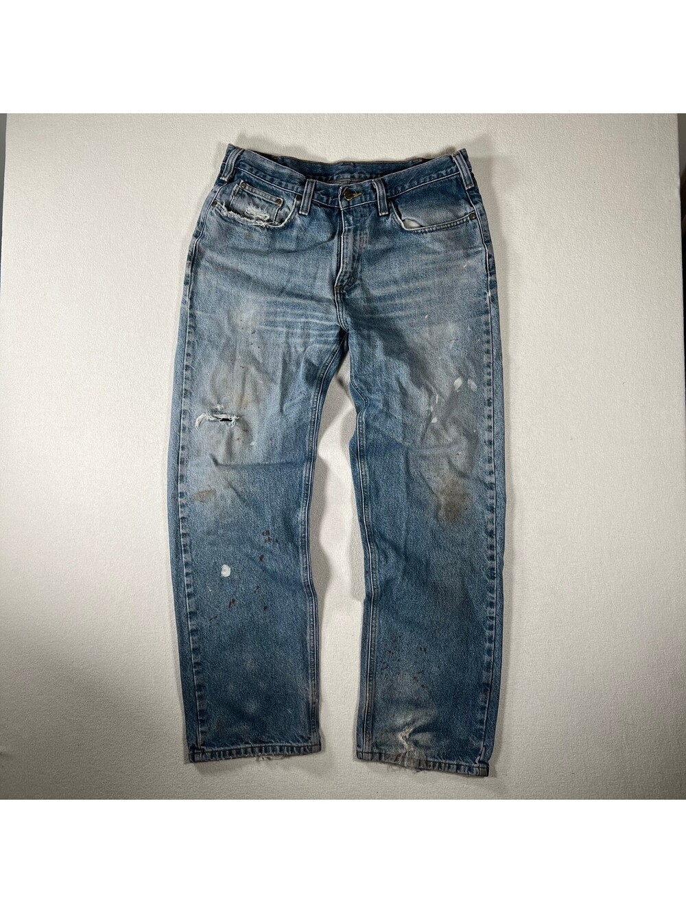 Vintage Carhartt Light Blue Denim Work Jeans with Distressed 36x32